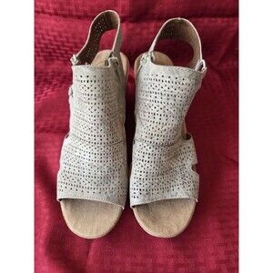 Rockport Cobb Hill Womens Size 11 Perforated Sandals 3" Cork Wedge Open Toe Gray